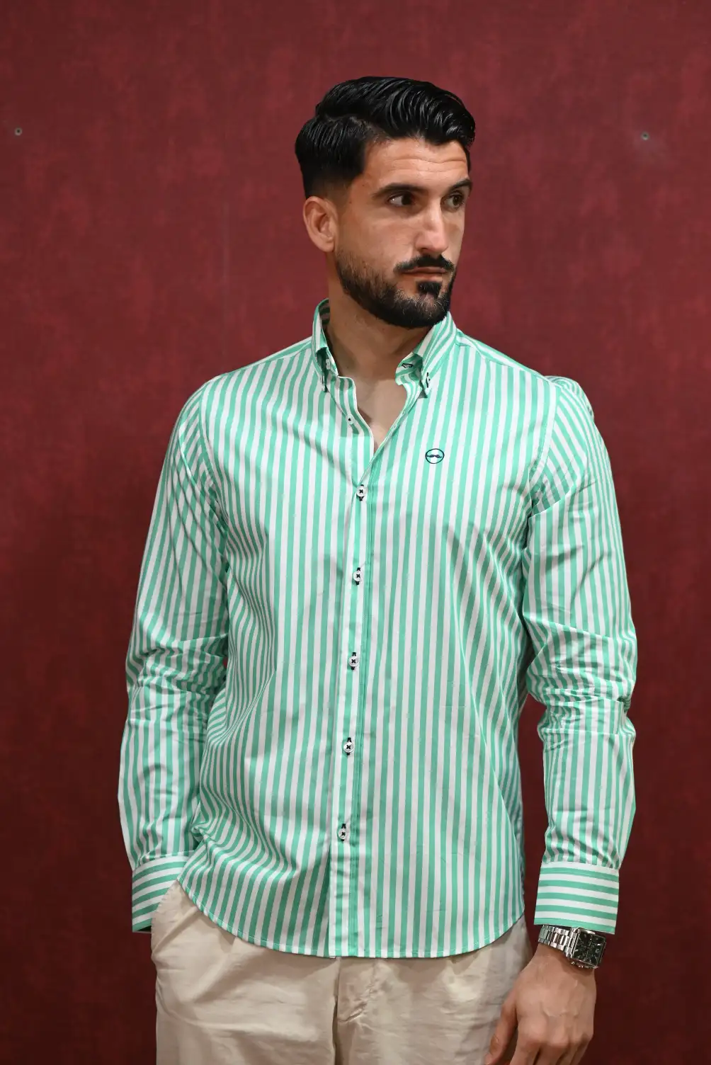Camisa Rayas Verde Claro | Kiko Bigot