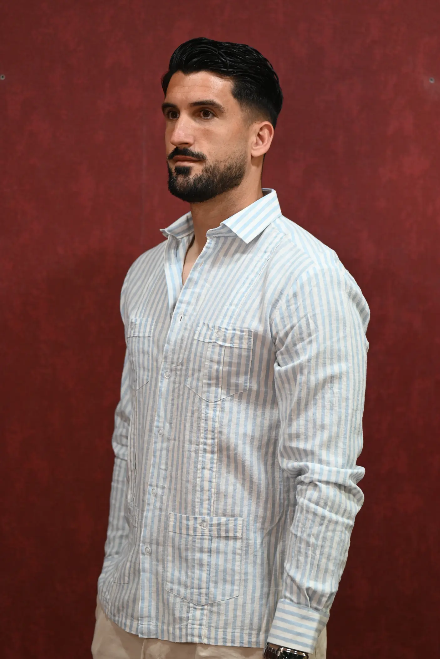 Guayabera Rayas Celeste Kiko Bigot